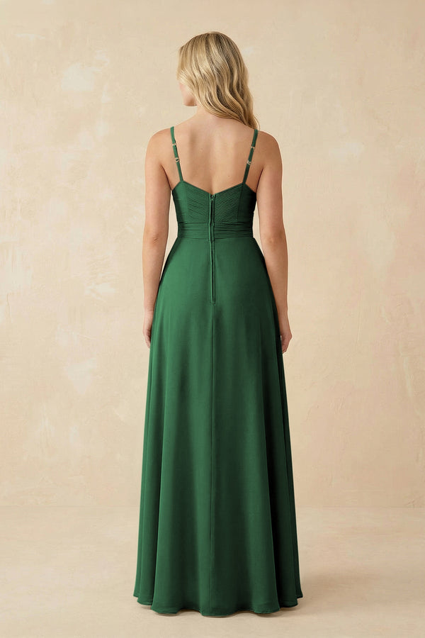 Sweetheart A - Line Pleated Chiffon Bridesmaid Dress in Dark Green - KissProm Bridesmaid Dresses