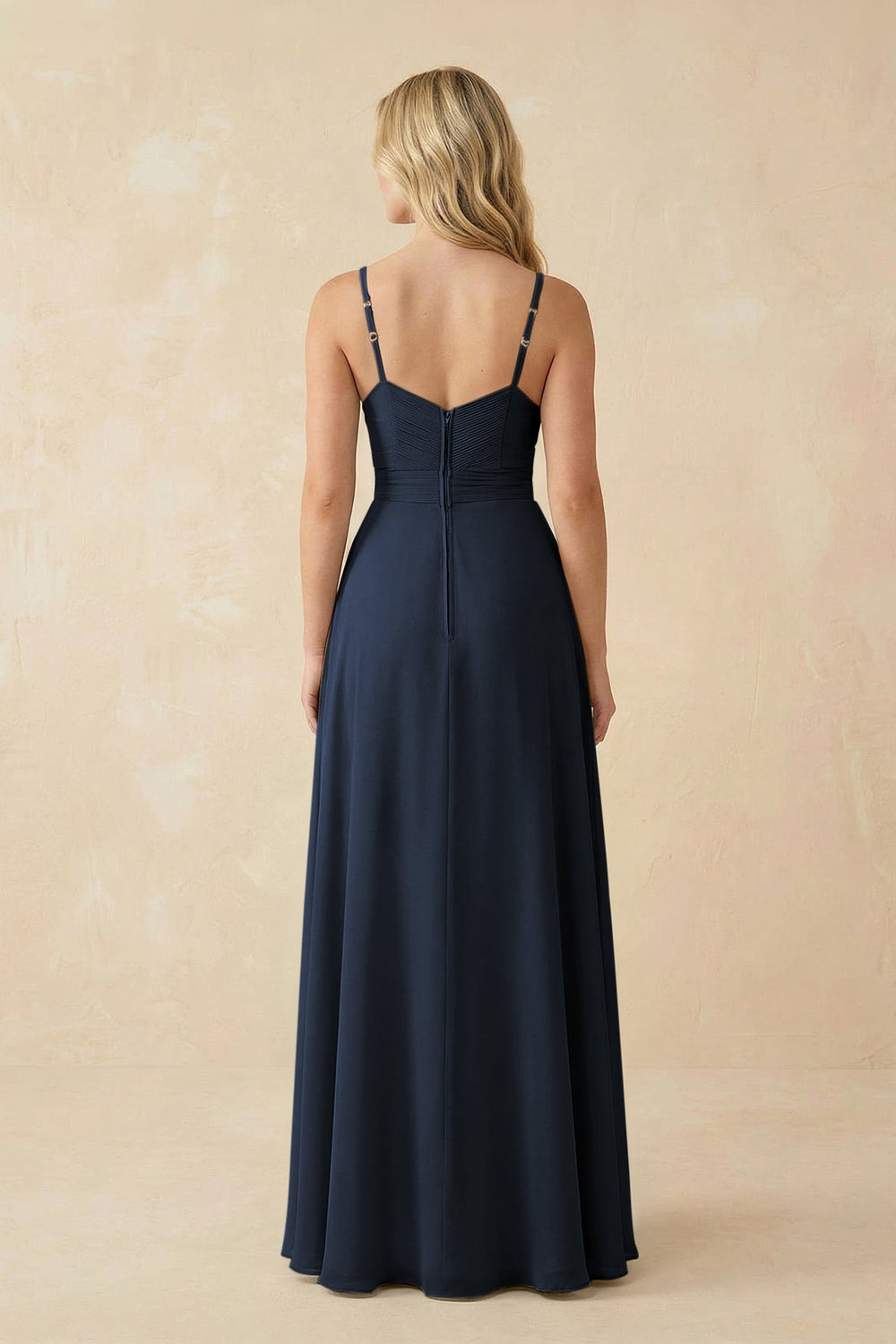 Sweetheart A - Line Pleated Chiffon Bridesmaid Dress in Dark Navy - KissProm Bridesmaid Dresses