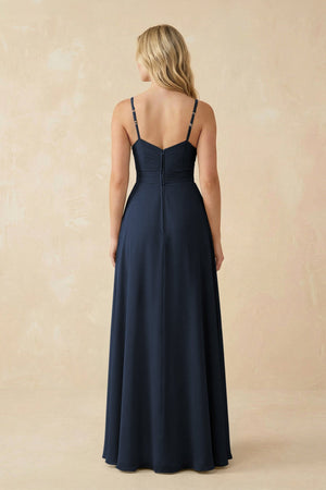 Sweetheart A - Line Pleated Chiffon Bridesmaid Dress in Dark Navy - KissProm Bridesmaid Dresses
