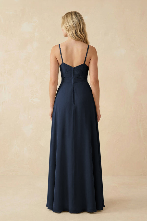 Sweetheart A - Line Pleated Chiffon Bridesmaid Dress in Dark Navy - KissProm Bridesmaid Dresses