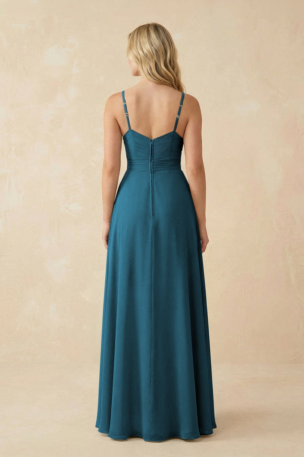 Sweetheart A - Line Pleated Chiffon Bridesmaid Dress in Dark Teal - KissProm Bridesmaid Dresses