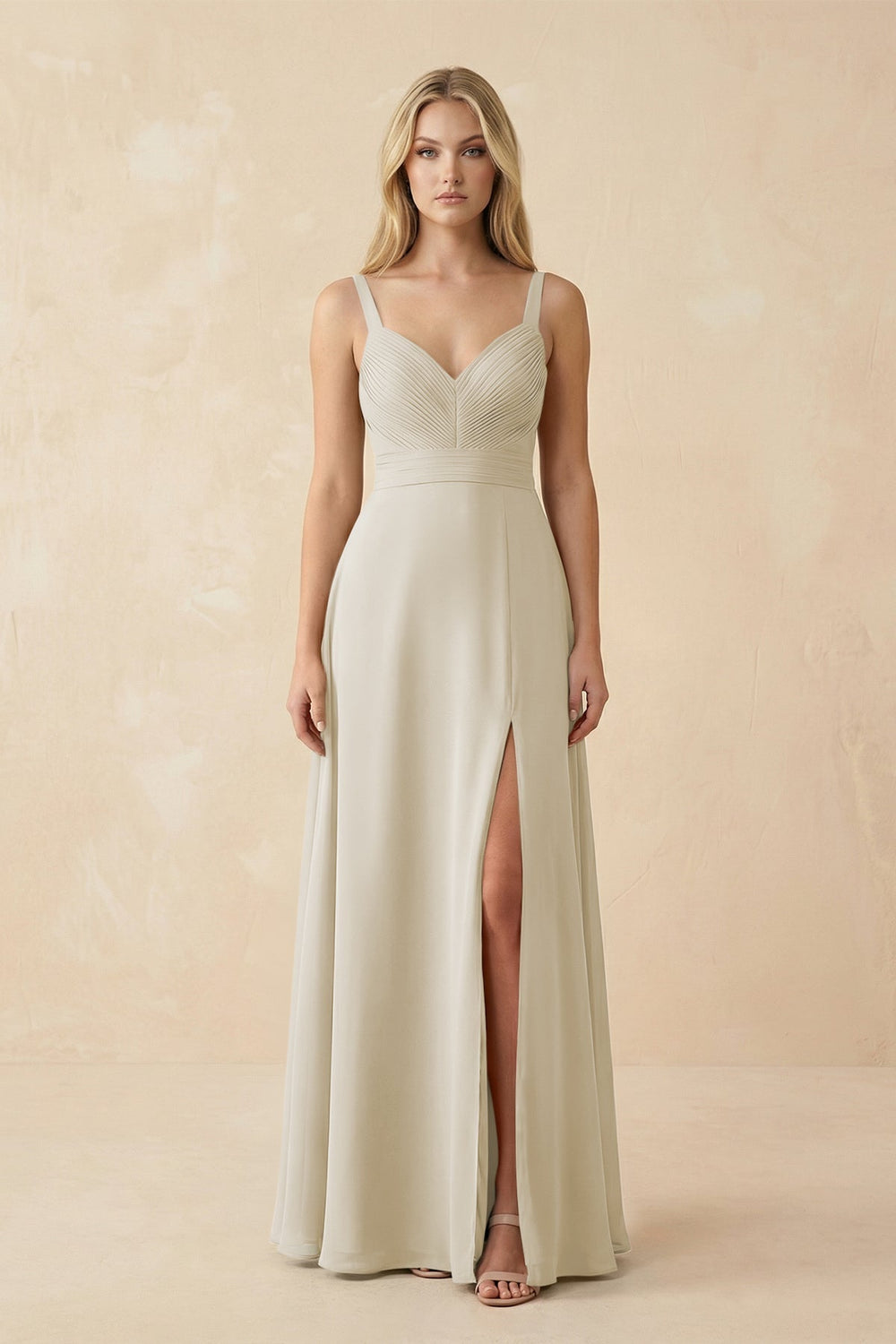 Sweetheart A - Line Pleated Chiffon Bridesmaid Dress in Dove Gray - KissProm Bridesmaid Dresses