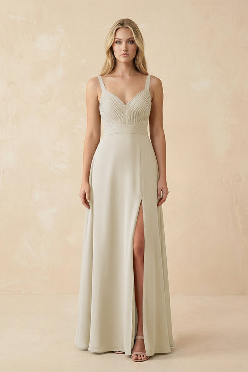 Sweetheart A - Line Pleated Chiffon Bridesmaid Dress in Dove Gray - KissProm Bridesmaid Dresses
