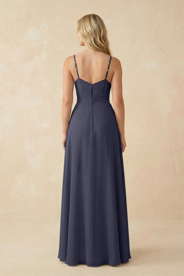 Sweetheart A - Line Pleated Chiffon Bridesmaid Dress in Dusk Blue - KissProm Bridesmaid Dresses