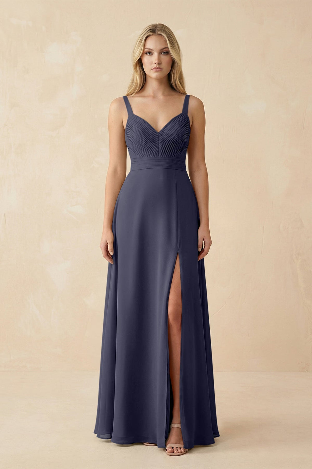Sweetheart A - Line Pleated Chiffon Bridesmaid Dress in Dusk Blue - KissProm Bridesmaid Dresses