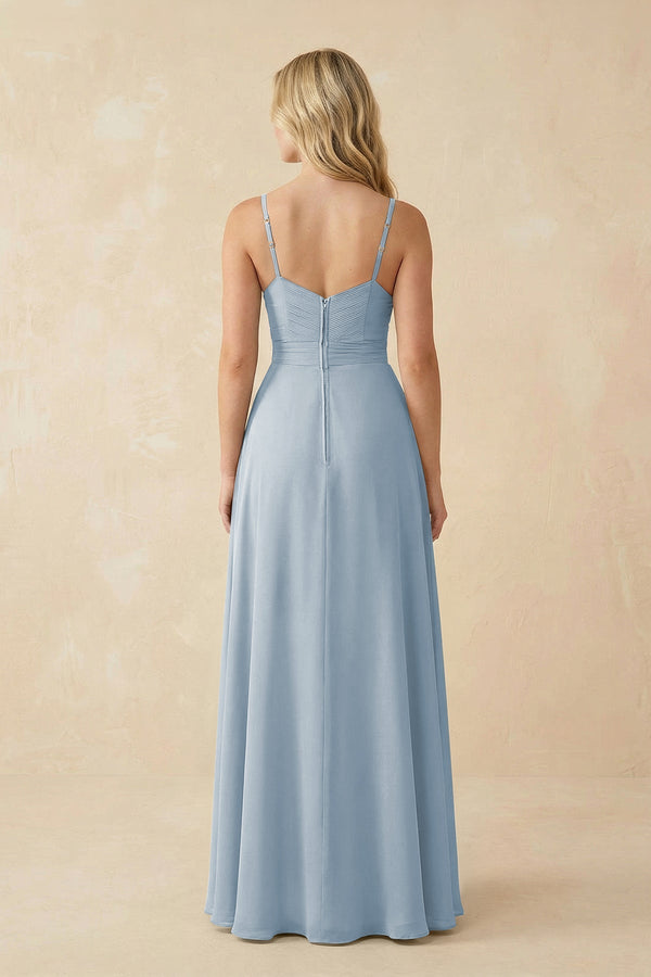 Sweetheart A - Line Pleated Chiffon Bridesmaid Dress in Dusty Blue - KissProm Bridesmaid Dresses