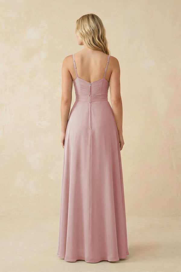 Sweetheart A - Line Pleated Chiffon Bridesmaid Dress in Dusty Rose - KissProm Bridesmaid Dresses
