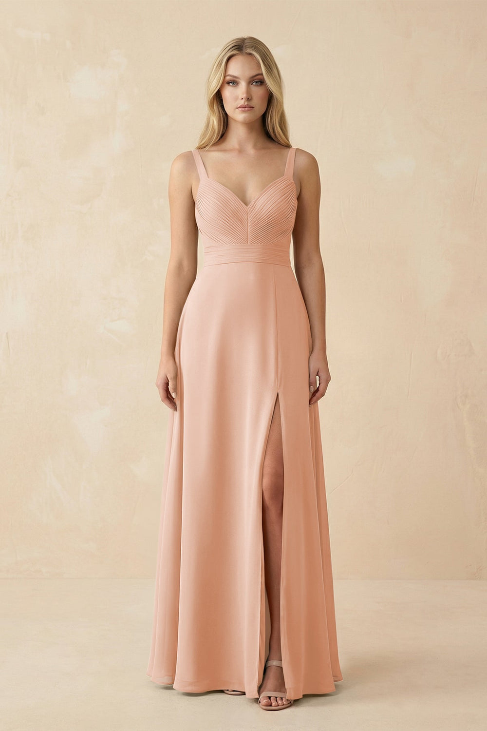 Sweetheart A - Line Pleated Chiffon Bridesmaid Dress in English Rose - KissProm Bridesmaid Dresses