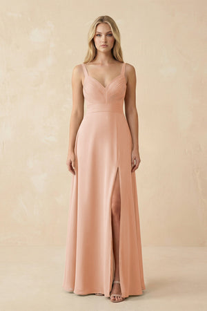 Sweetheart A - Line Pleated Chiffon Bridesmaid Dress in English Rose - KissProm Bridesmaid Dresses