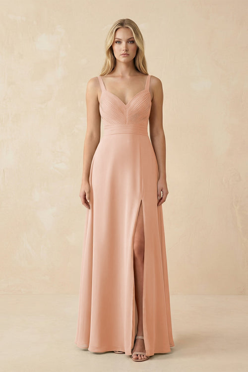 Sweetheart A - Line Pleated Chiffon Bridesmaid Dress in English Rose - KissProm Bridesmaid Dresses