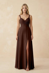 Sweetheart A - Line Pleated Chiffon Bridesmaid Dress in Espresso - KissProm Bridesmaid Dresses
