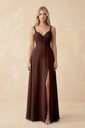 Sweetheart A - Line Pleated Chiffon Bridesmaid Dress in Espresso - KissProm Bridesmaid Dresses