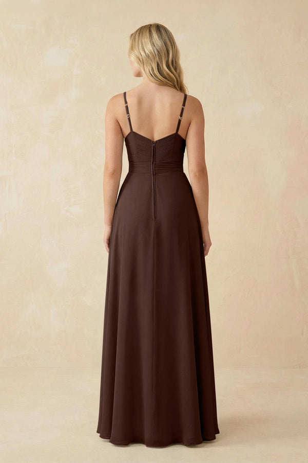 Sweetheart A - Line Pleated Chiffon Bridesmaid Dress in Espresso - KissProm Bridesmaid Dresses