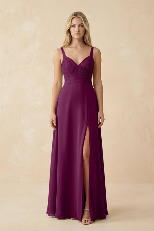 Sweetheart A - Line Pleated Chiffon Bridesmaid Dress in Fig - KissProm Bridesmaid Dresses