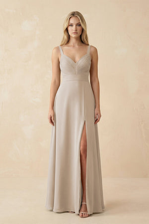 Sweetheart A - Line Pleated Chiffon Bridesmaid Dress in Frost - KissProm Bridesmaid Dresses