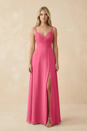 Sweetheart A - Line Pleated Chiffon Bridesmaid Dress in Fuchsia - KissProm Bridesmaid Dresses