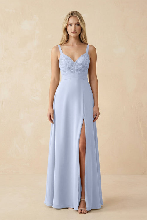 Sweetheart A - Line Pleated Chiffon Bridesmaid Dress in Ice - KissProm Bridesmaid Dresses