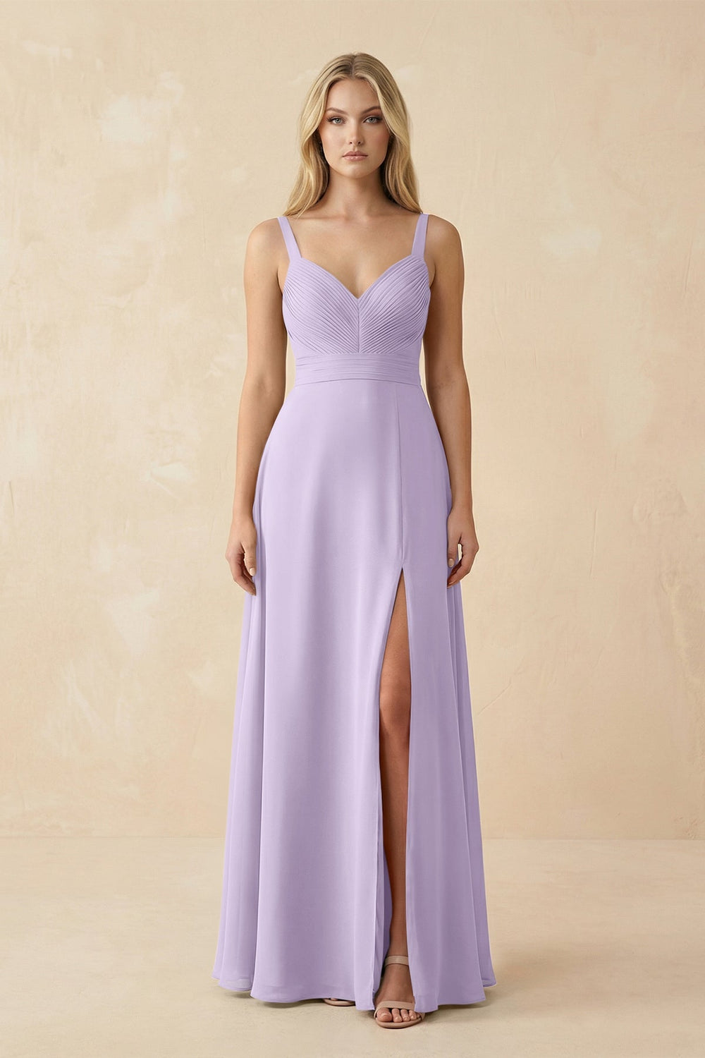 Sweetheart A - Line Pleated Chiffon Bridesmaid Dress in Lavender - KissProm Bridesmaid Dresses