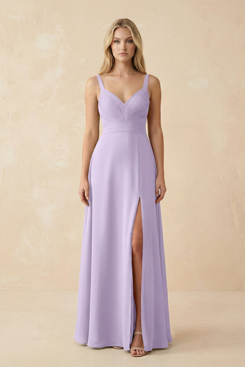 Sweetheart A - Line Pleated Chiffon Bridesmaid Dress in Lavender - KissProm Bridesmaid Dresses