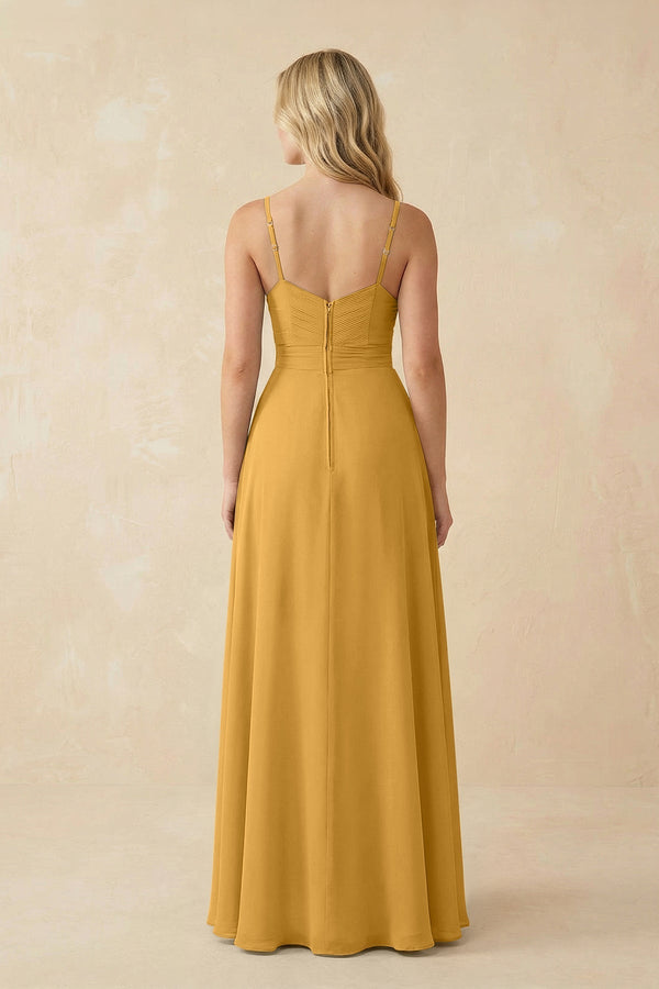 Sweetheart A - Line Pleated Chiffon Bridesmaid Dress in Marigold - KissProm Bridesmaid Dresses