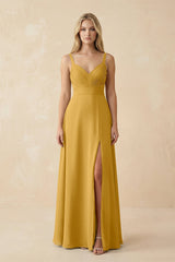 Sweetheart A - Line Pleated Chiffon Bridesmaid Dress in Marigold - KissProm Bridesmaid Dresses