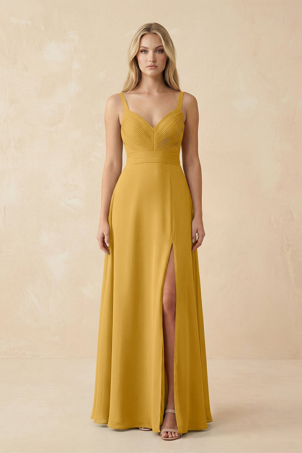 Sweetheart A - Line Pleated Chiffon Bridesmaid Dress in Marigold - KissProm Bridesmaid Dresses