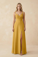 Sweetheart A - Line Pleated Chiffon Bridesmaid Dress in Marigold - KissProm Bridesmaid Dresses