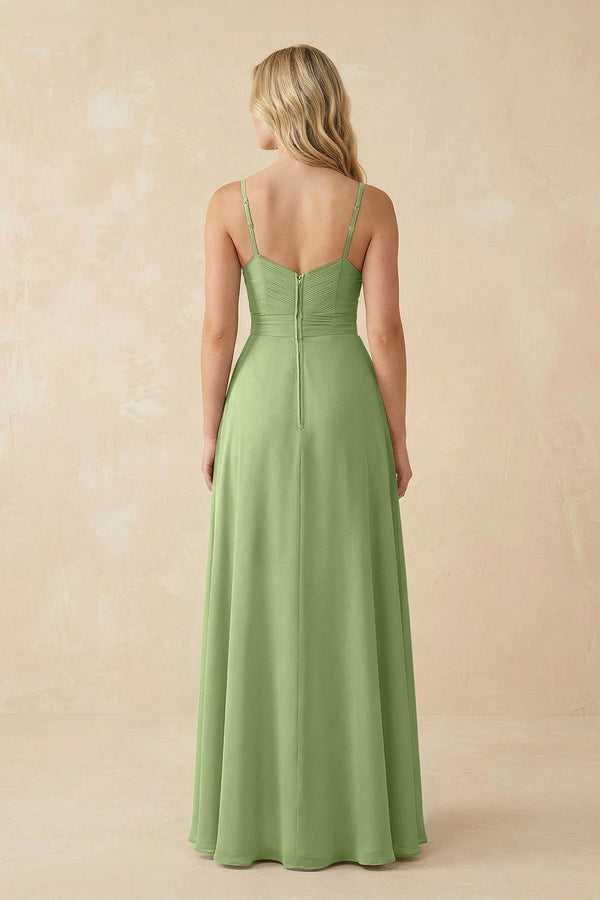 Sweetheart A - Line Pleated Chiffon Bridesmaid Dress in Matcha - KissProm Bridesmaid Dresses