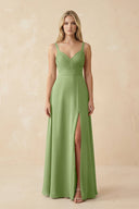 Sweetheart A - Line Pleated Chiffon Bridesmaid Dress in Matcha - KissProm Bridesmaid Dresses
