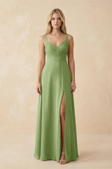 Sweetheart A - Line Pleated Chiffon Bridesmaid Dress in Matcha - KissProm Bridesmaid Dresses