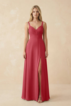 Sweetheart A - Line Pleated Chiffon Bridesmaid Dress in Merlot - KissProm Bridesmaid Dresses
