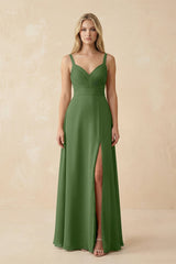 Sweetheart A - Line Pleated Chiffon Bridesmaid Dress in Moss - KissProm Bridesmaid Dresses