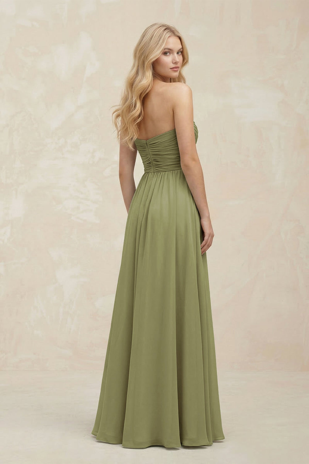 Sweetheart A - Line Pleated Chiffon Bridesmaid Dress in Moss Green - KissProm Bridesmaid Dresses