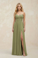 Sweetheart A - Line Pleated Chiffon Bridesmaid Dress in Moss Green - KissProm Bridesmaid Dresses