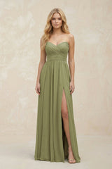 Sweetheart A - Line Pleated Chiffon Bridesmaid Dress in Moss Green - KissProm Bridesmaid Dresses