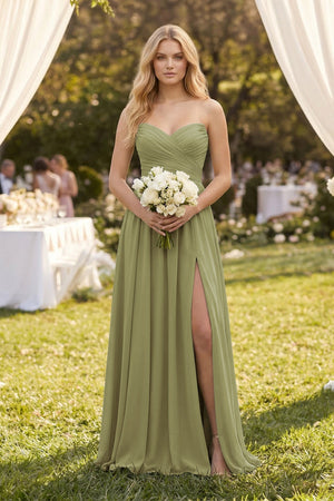 Sweetheart A - Line Pleated Chiffon Bridesmaid Dress in Moss Green - KissProm Bridesmaid Dresses
