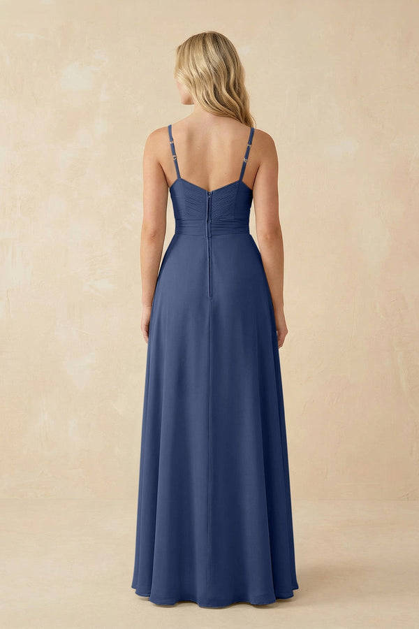 Sweetheart A - Line Pleated Chiffon Bridesmaid Dress in Navy - KissProm Bridesmaid Dresses