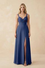 Sweetheart A - Line Pleated Chiffon Bridesmaid Dress in Navy - KissProm Bridesmaid Dresses