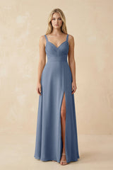Sweetheart A - Line Pleated Chiffon Bridesmaid Dress in Neptune - KissProm Bridesmaid Dresses