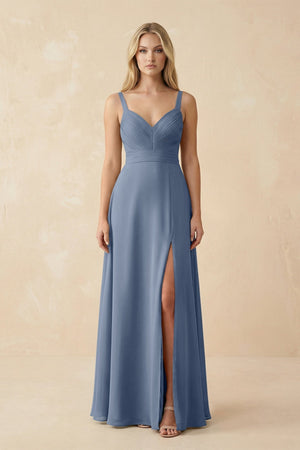 Sweetheart A - Line Pleated Chiffon Bridesmaid Dress in Neptune - KissProm Bridesmaid Dresses
