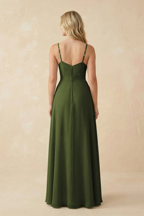 Sweetheart A - Line Pleated Chiffon Bridesmaid Dress in Olive - KissProm Bridesmaid Dresses