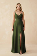 Sweetheart A - Line Pleated Chiffon Bridesmaid Dress in Olive - KissProm Bridesmaid Dresses