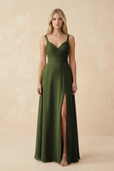 Sweetheart A - Line Pleated Chiffon Bridesmaid Dress in Olive - KissProm Bridesmaid Dresses