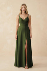 Sweetheart A - Line Pleated Chiffon Bridesmaid Dress in Olive - KissProm Bridesmaid Dresses
