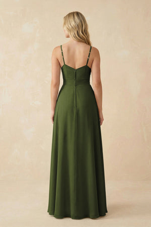 Sweetheart A - Line Pleated Chiffon Bridesmaid Dress in Olive - KissProm Bridesmaid Dresses