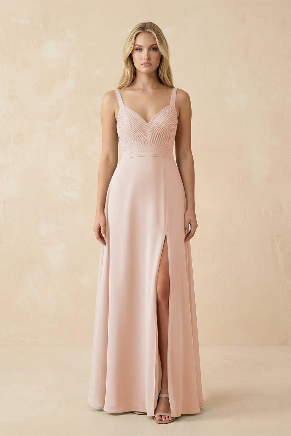 Sweetheart A - Line Pleated Chiffon Bridesmaid Dress in Pale Blush - KissProm Bridesmaid Dresses