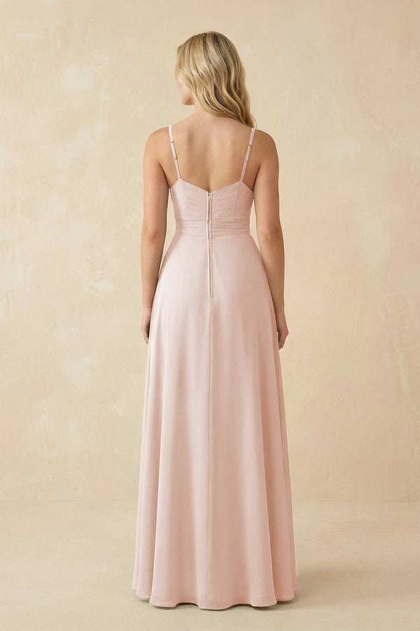 Sweetheart A - Line Pleated Chiffon Bridesmaid Dress in Pale Blush - KissProm Bridesmaid Dresses