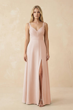 Sweetheart A - Line Pleated Chiffon Bridesmaid Dress in Pale Blush - KissProm Bridesmaid Dresses