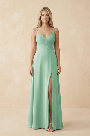 Sweetheart A - Line Pleated Chiffon Bridesmaid Dress in Pale Pistachio - KissProm Bridesmaid Dresses