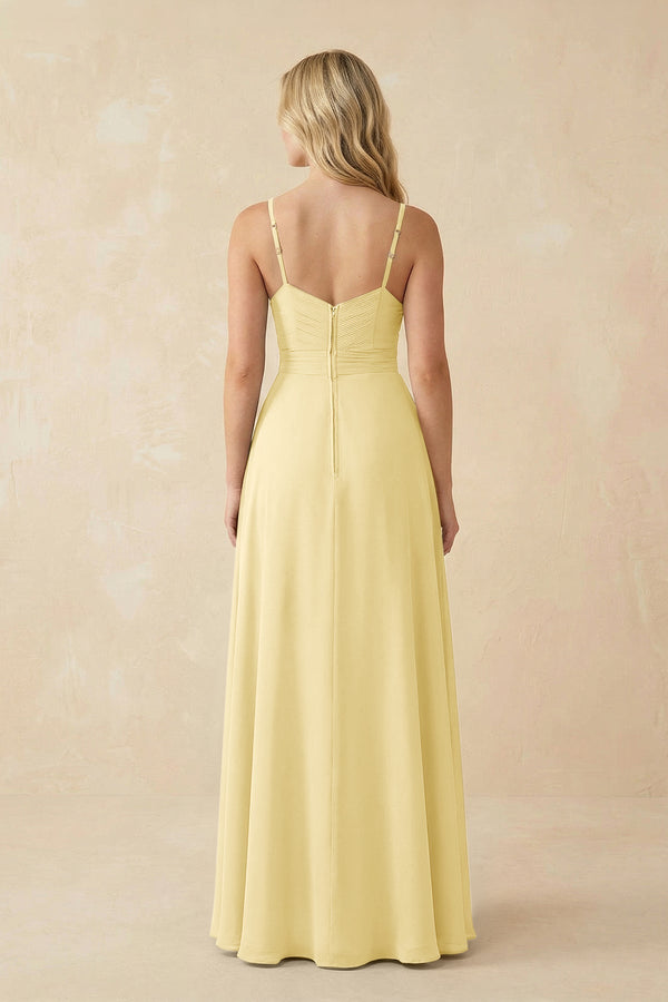 Sweetheart A - Line Pleated Chiffon Bridesmaid Dress in Pastel Yellow - KissProm Bridesmaid Dresses